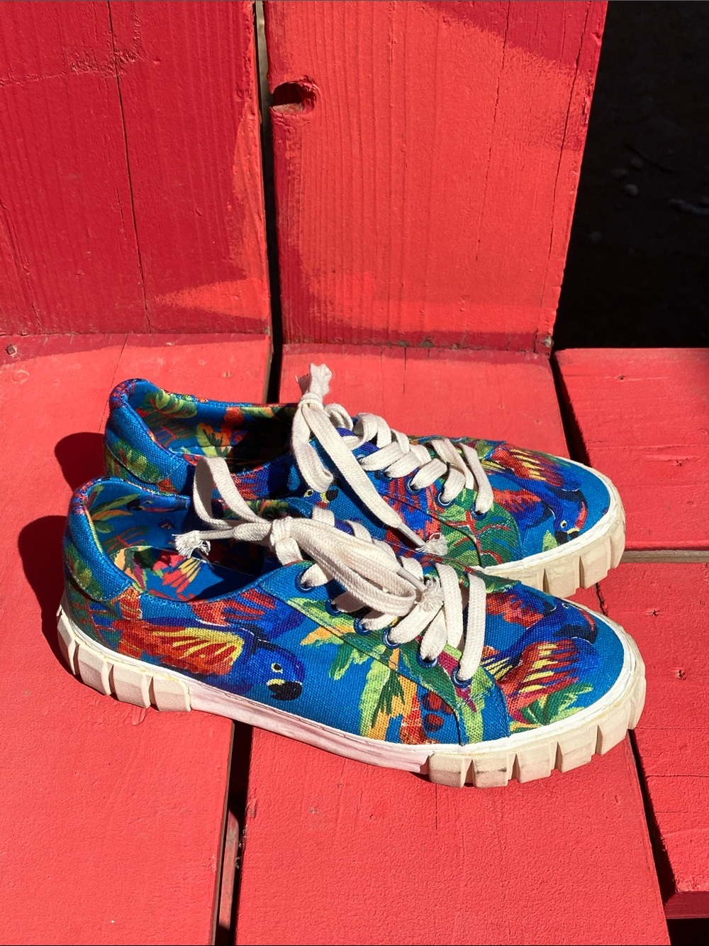 FARM Rio Blue Tropical Print Canvas Sneakers with Multicolor Floral Pattern